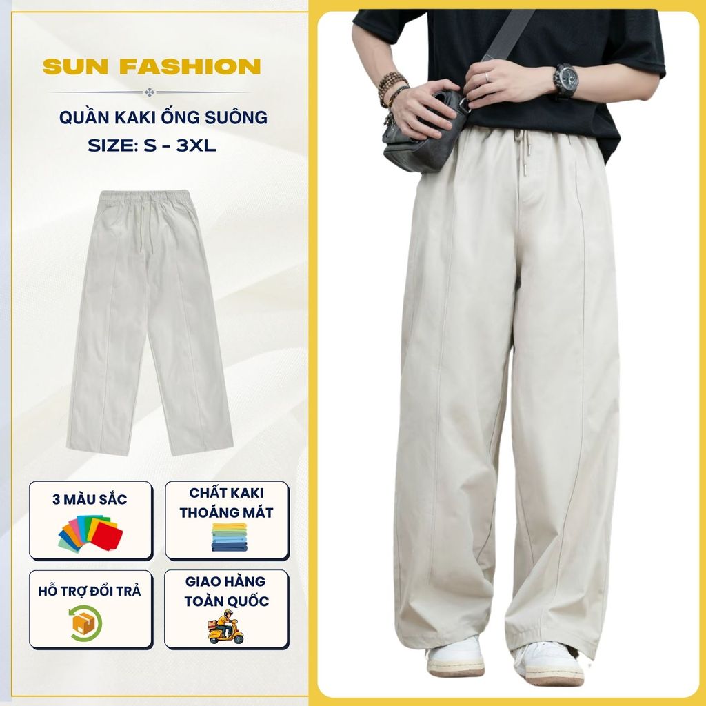 Quần kaki nam nữ ống rộng bigsize Suncbvn màu be K9 quần jean line ống rộng unisex quốc dân phong cá