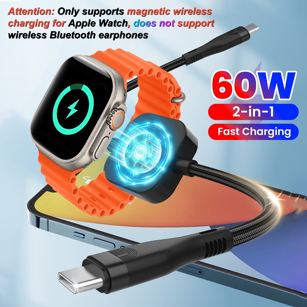 Cáp sạc Apple Watch 2 trong 1 PD27W / PD60W Cáp sạc nhanh Thích hợp cho điện thoại di động Type-C