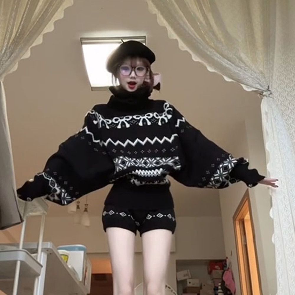 [Giảm giá 50%] Áo Len Cổ Rùa Màu Đen Jacquard Phù Hợp Mặc Mùa Thu Đông