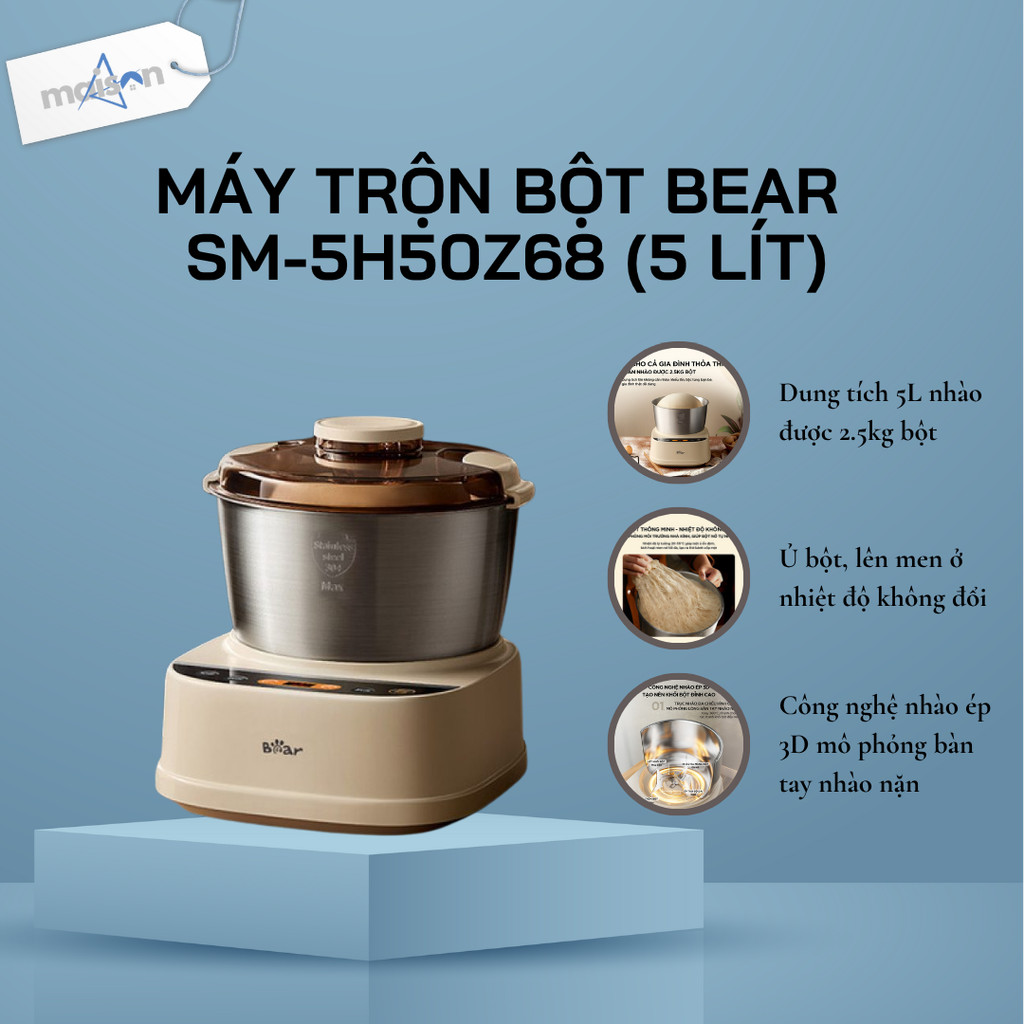 Máy Trộn Bột Bear 5L SM-5H50Z68 | Ủ Bột Nhào Bột Nhồi Bột - Bảo Hành 18 Tháng