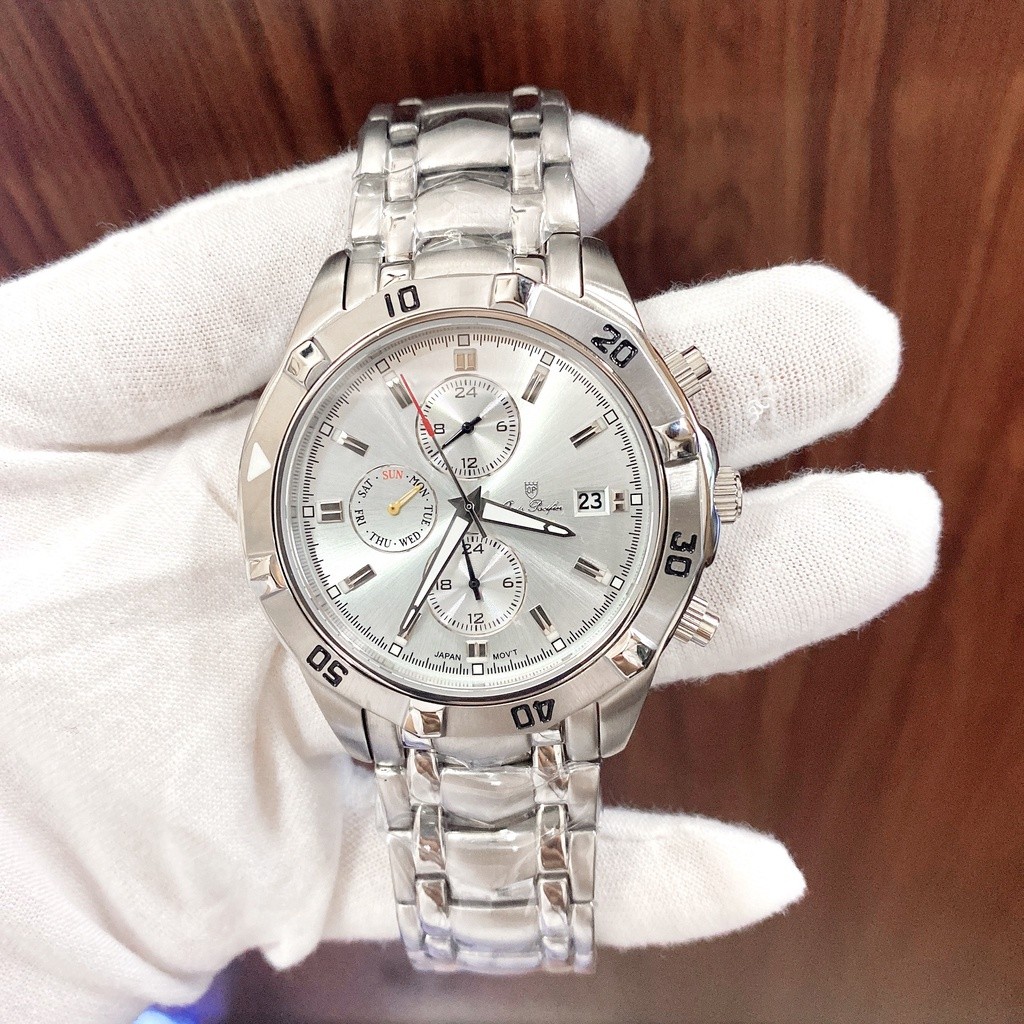 [HCM]Đồng hồ nam dây kim loại 0asis Paclfier vỏ trắng size 42mm  Đồng hồ nam chống nước 6 kim Đồng h