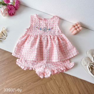   Pinkids   8-26kg  Set Bộ Sát Nách Thêu Thỏ Cho Bé Gái Chất Thô Lụa 