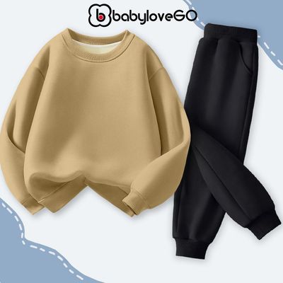 Bộ nỉ cho bé trai BabyloveGO đồ bộ thu đông dài tay chất nỉ hai da dày ấm cho bé 1-10 tuổi BN01