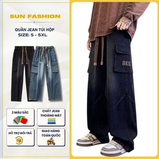  Quần jean túi hộp nam nữ basic Suncbvn chữ đa dạng màu sắc ống rộng thoải mái phong cách Hàn Quốc 