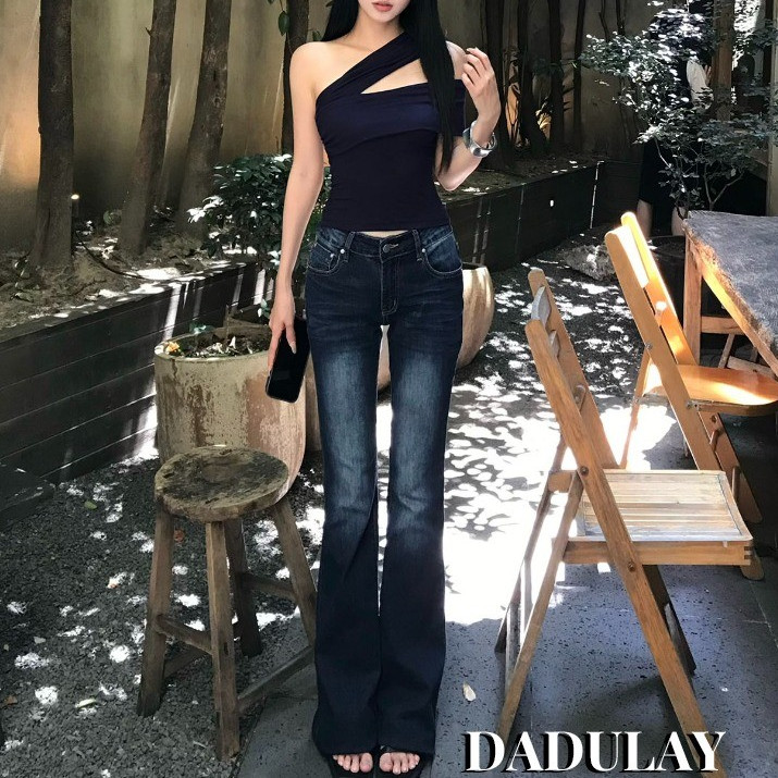 🔥🔥【Popular Jeans for Women】 Retro Micro Flared Women's High Waist Jeans Dark Blue Leisure at Work Tr