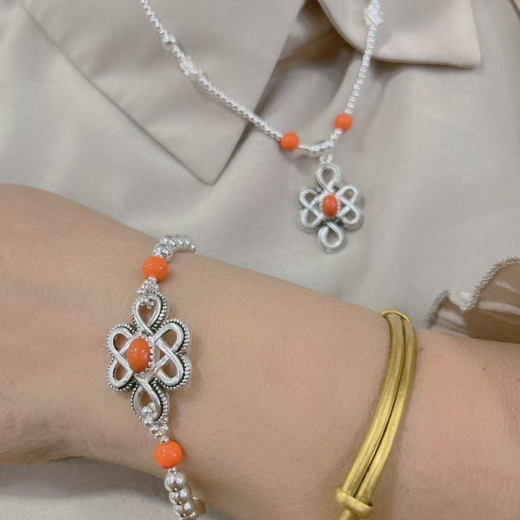 New Product#Ethnic Lucky Knot Necklace Uliji Zhangga Earrings Mongolian Ethnic Style Collarbone Chai