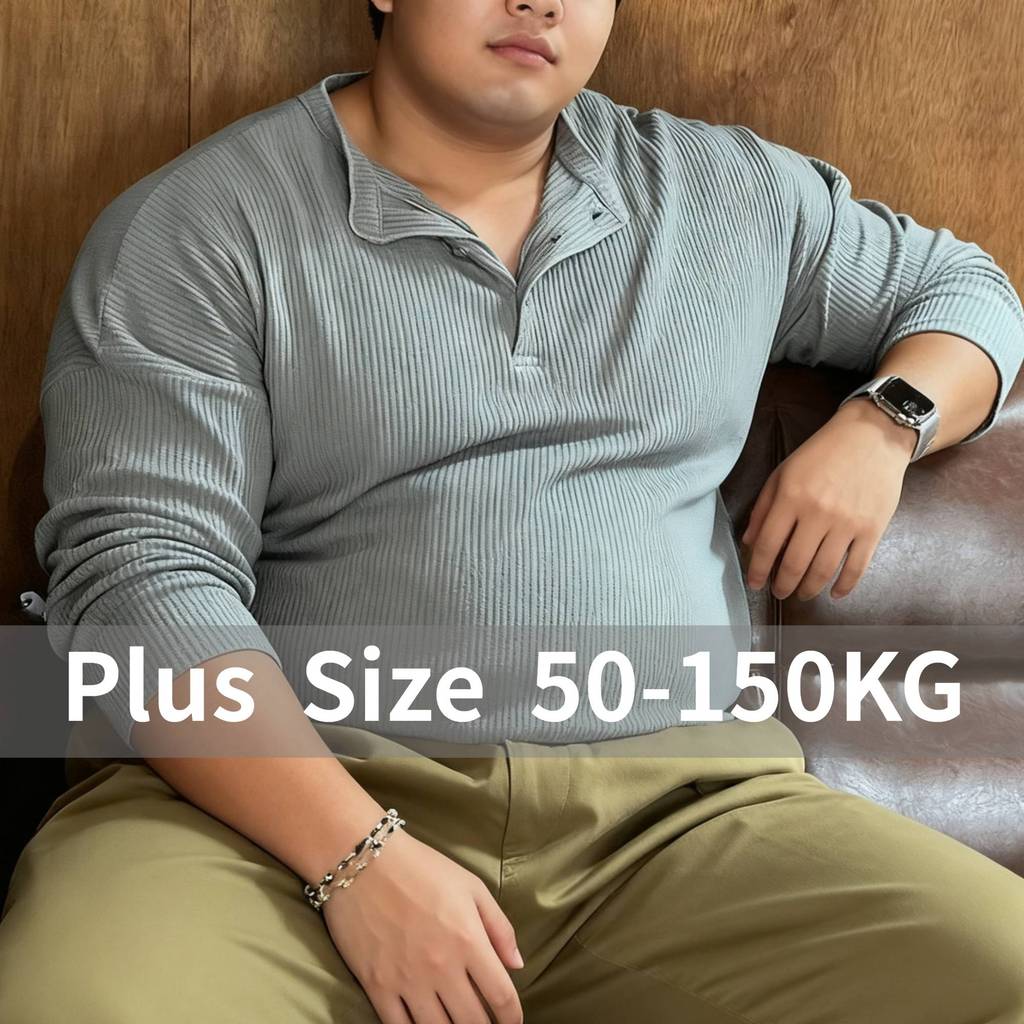 Áo thun nam waffle họa tiết henley cổ dài, size oversize từ 50-150kg