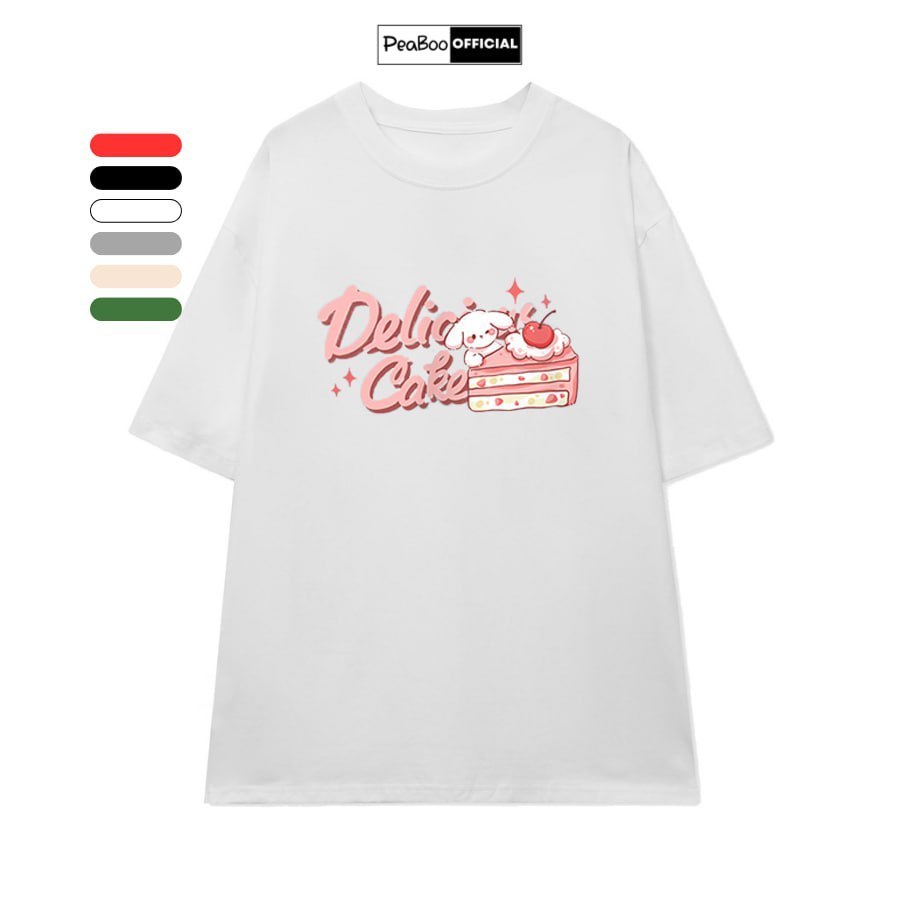 Áo Thun Nữ, Áo Phông Unisex By PEABOO Mã TN Deli Cake Chất Cotton Thoáng Mát Form Rộng Tay Lỡ Cho Na