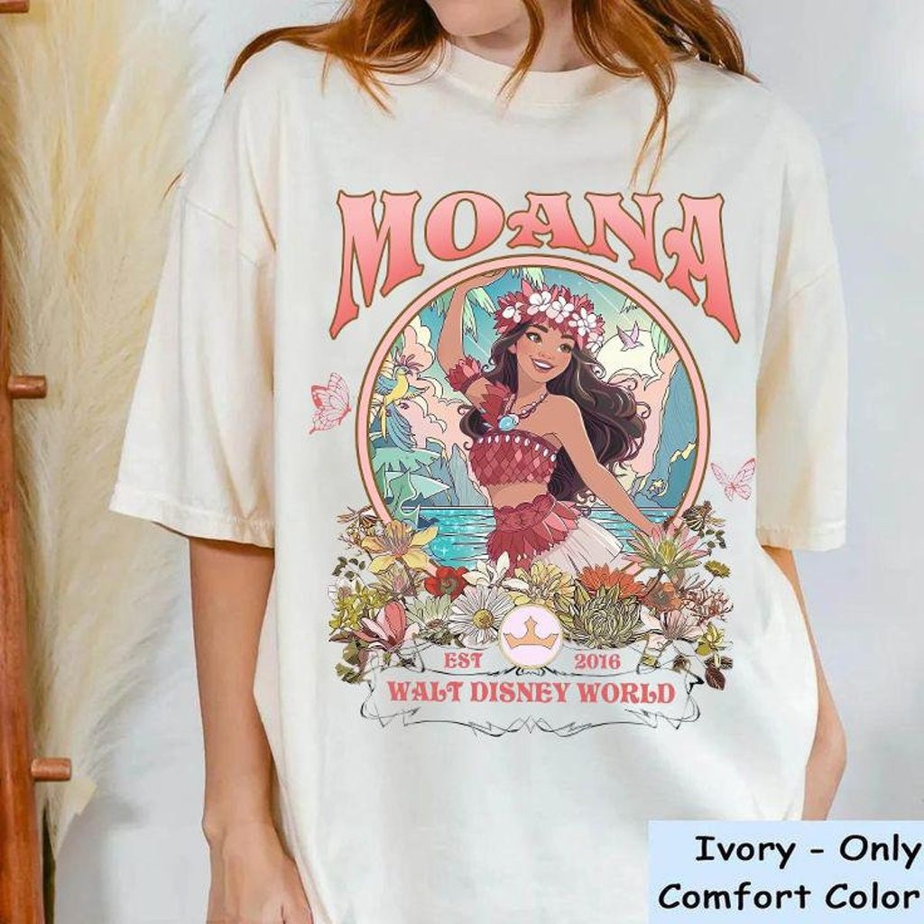 Áo thun cổ điển hoa Disney Moana 2 | Công chúa Ariel Rapunzel Tiana Tee | Áo sơ mi công chúa Disney 