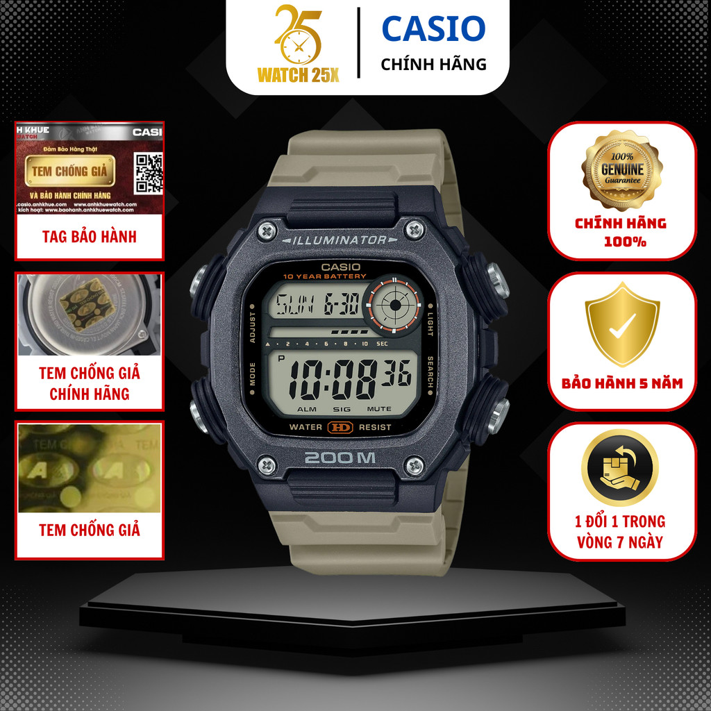 Đồng Hồ Casio Nam DW-291HX-5AVDF Watch25x - Pin 10 Năm, Chống Nước 200M Lặn Bơi Thoải Mái.