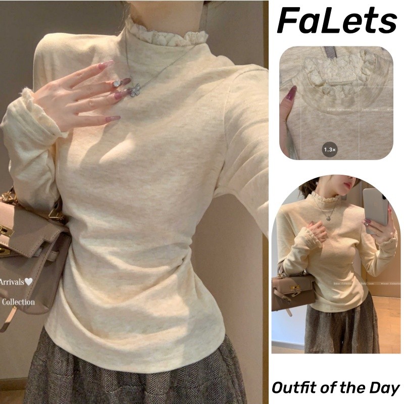 Áo giữ baby tee thun dài tay  ôm body ren cổ cao, phù hợp thời trang thu đông | BigBuy360 - bigbuy360.vn