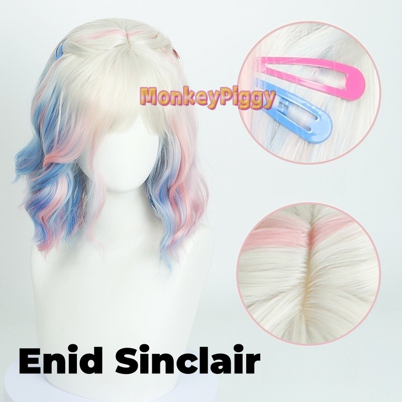 Tóc giả cosplay Enid Sinclair màu hồng xanh gradient, tổng hợp chịu nhiệt, phù hợp cho nhân vật Wedn
