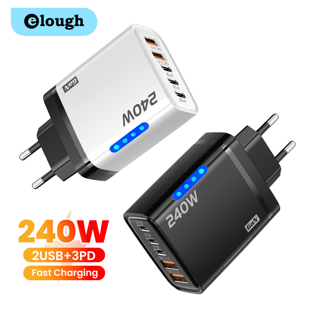 Elough 240W 5 Cổng Sạc Tường Cho Xiaomi Samsung Sạc Nhanh Điện Thoại Di Động