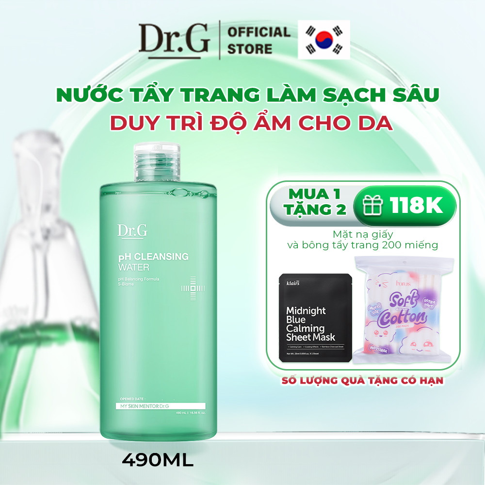 Nước Tẩy Trang Dr.G PH Cleansing Water 490ml Làm Sạch Sâu Loại Bỏ Cặn Trang Điểm và Sợi Bã Nhờn