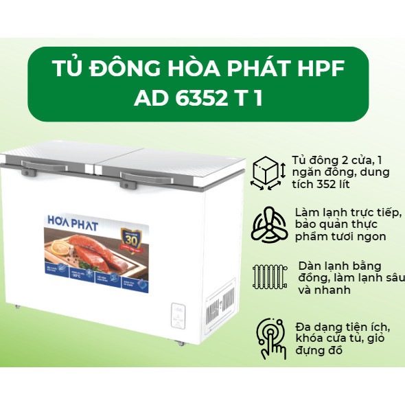 [Hỏa tốc 2h] Tủ đông Hòa Phát HPF AD6352 352 Lít 1 ngăn đông 2 cánh kính cường lực