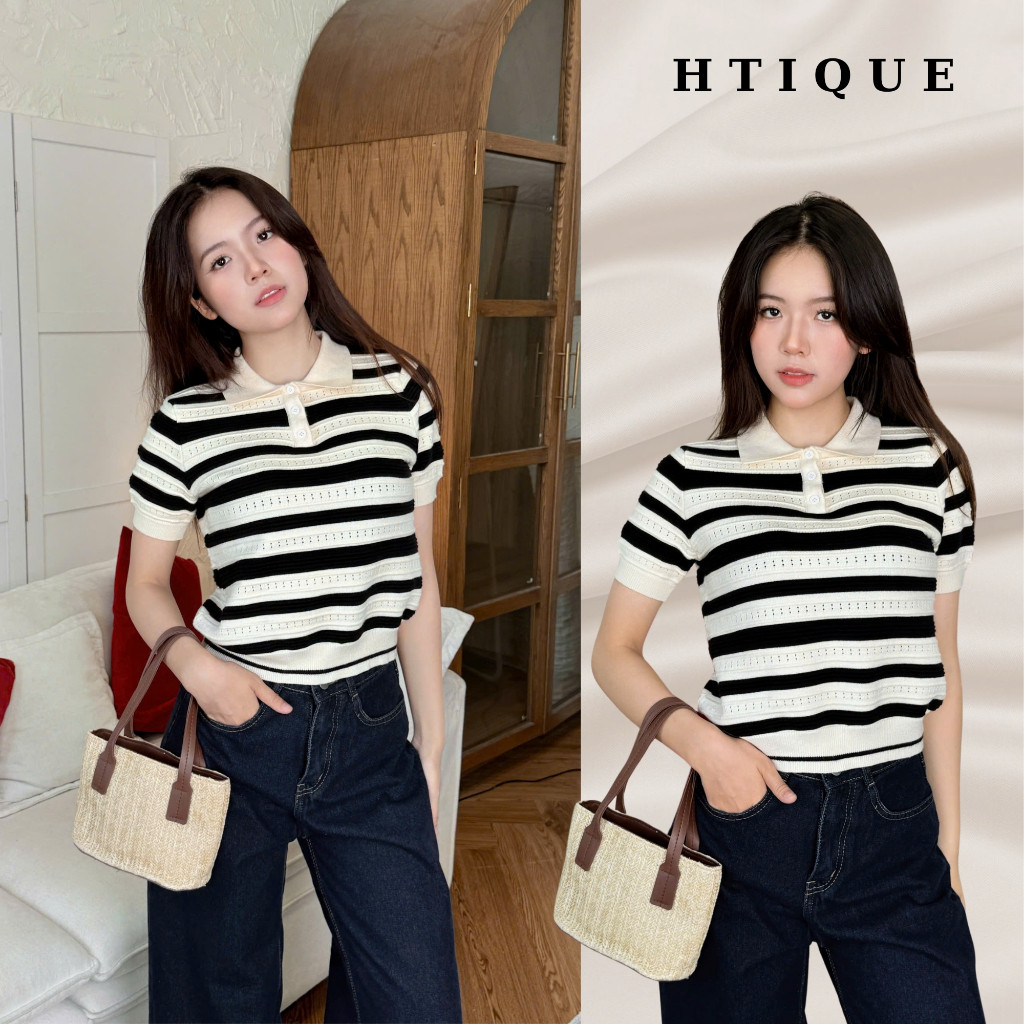 (BST hè HTIQUE) DEAL mở bán Áo Polo kẻ ngang, Áo len dệt kim basic sang chảnh HT20