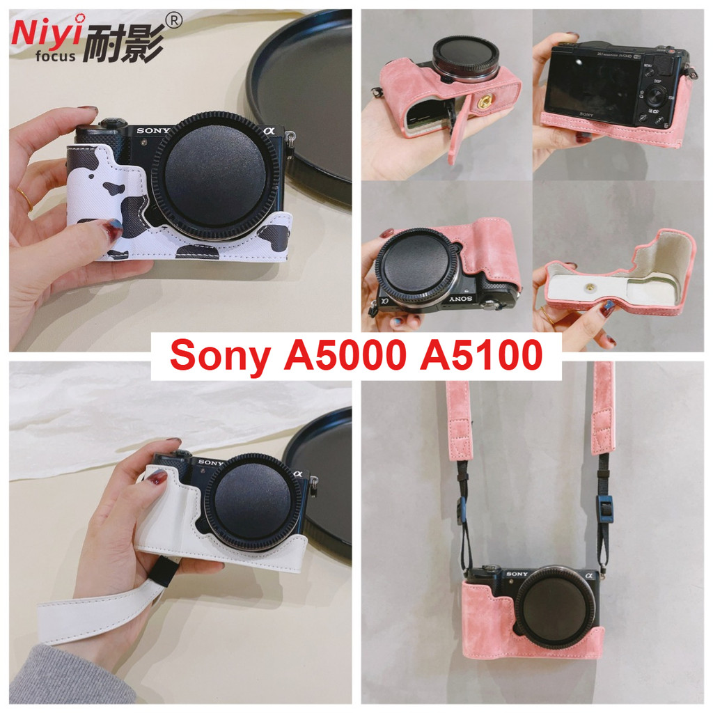 A5000 Da Nửa Túi Dành Cho Sony A5100 A5000 Giả Da Bảo Vệ Camera Mở Pin Túi 1 / 4 Vít