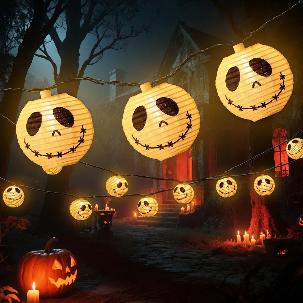 Halloween Ghost Jack Skellington Đèn dây đèn lồng, Đèn lồng Halloween Dây đèn gồm 10 gói Mặt Jack ma