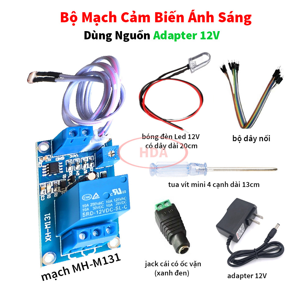 Bộ Linh Kiện Mô Đun Cảm Biến Ánh Sáng XH-M131 Điều Khiển Bằng Relay 12V, Thực Hành Môn Công Nghệ 8 Cho Học Sinh