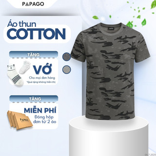  Áo Thun Nam Tay Ngắn Cổ Tròn PAPAGO Vải Cotton Form Rộng Thoải Mái In Hoạ Tiết Rằn Ri - P23ATHT003 