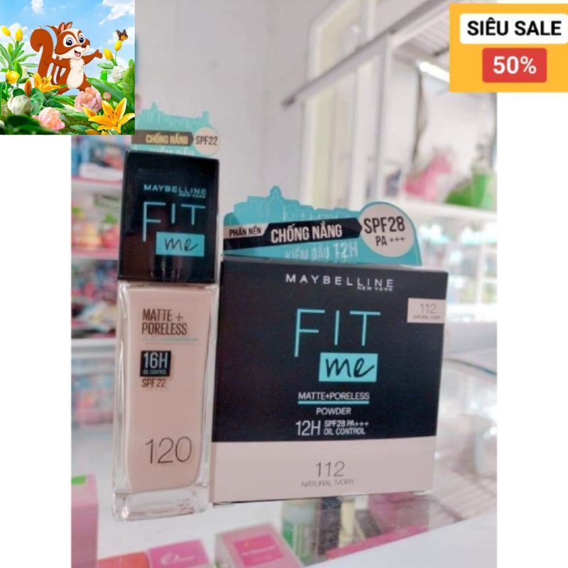 Phấn maybelline fit me kiềm dầu tone 120 & 112 - Kem che khuyết điểm maybelline - Kem lót maybelline