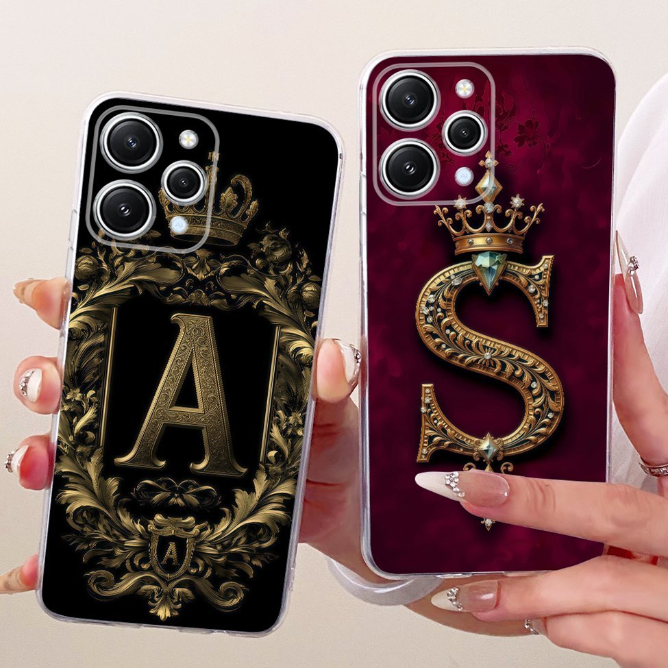 Ốp Lưng Redmi 12 4G Trong Suốt Sang Trọng Vương Miện A-Z Chữ 2D Họa Tiết Phẳng Vỏ Điện Thoại Mềm 230