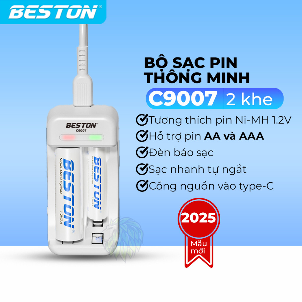 Sạc pin tiểu AA AAA Beston C9007, mẫu mới giá rẻ, sạc nhanh dùng cho pin 2A 3A Ni-MH 1.2V, tiết kiệm