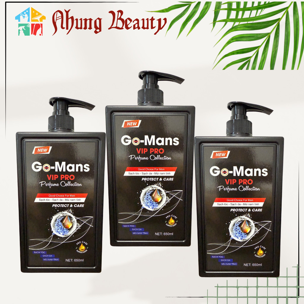 [Combo 3] Sữa Tắm Dầu Gội Nam 2in1 Go Mans VIP PRO 650ml Hương Nước Hoa Nam Tính