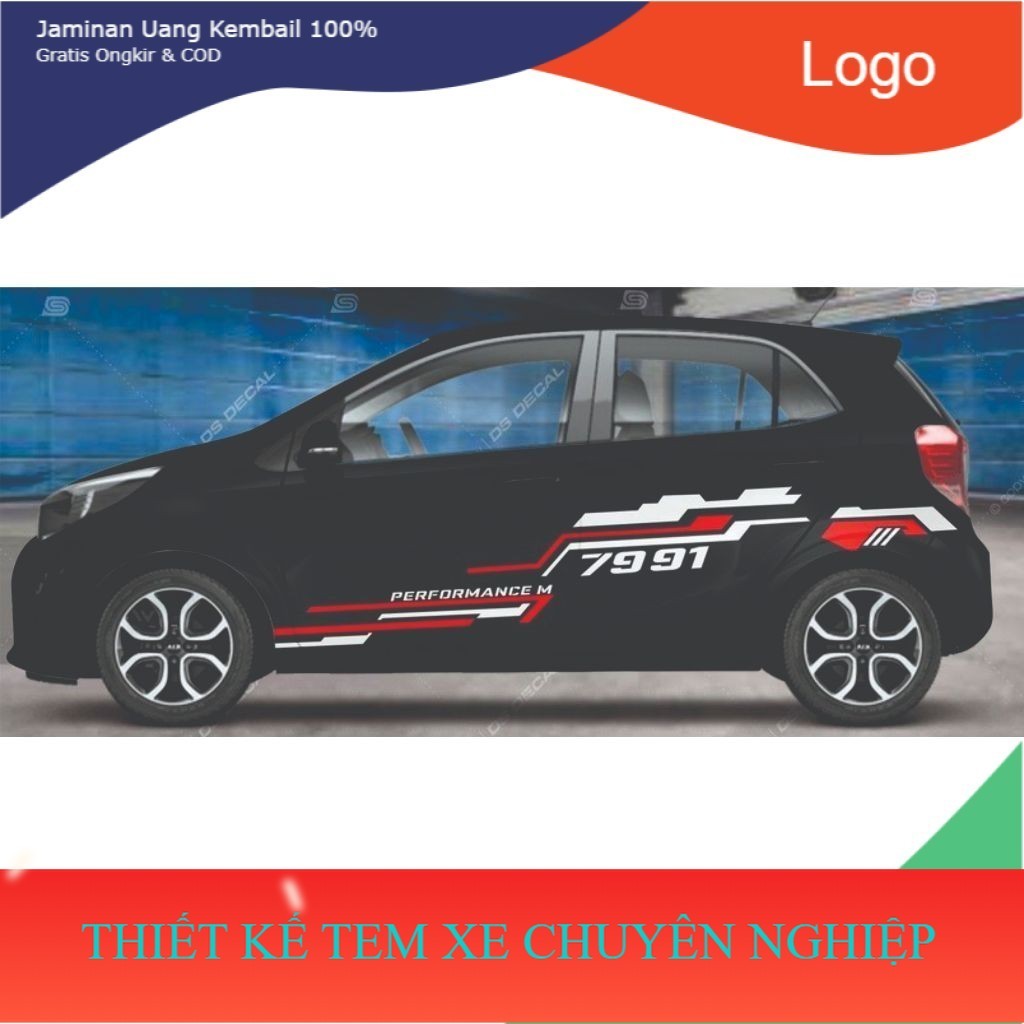 DECAL tem dán xe ô tô Kia Morning Thể Thao -  tem in 3 lớp cao cấp