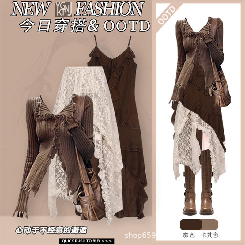 Áo Slip Dress Ren Phong Cách Bohemian Cho Nữ Thu Đông