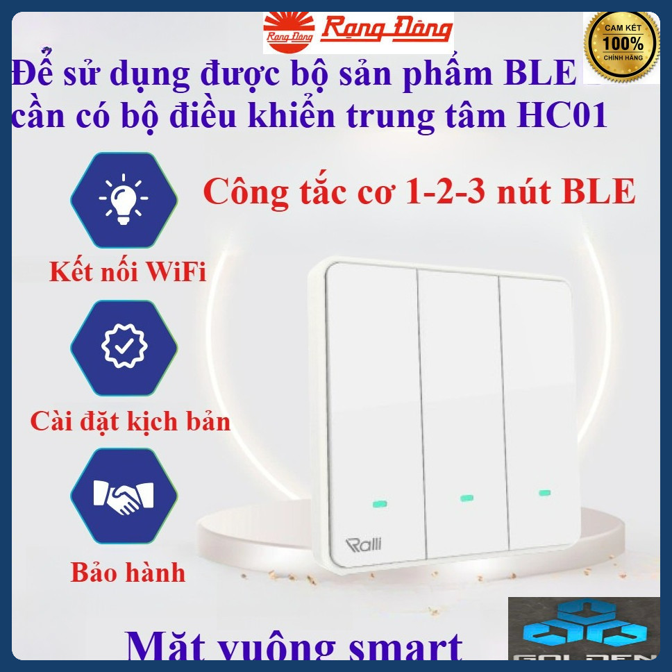 (Rạng Đông) Công tắc WiFi BLE thông minh (Vuông) -1 chiều - Kết nối với điện thoại, cài đặt thời gia