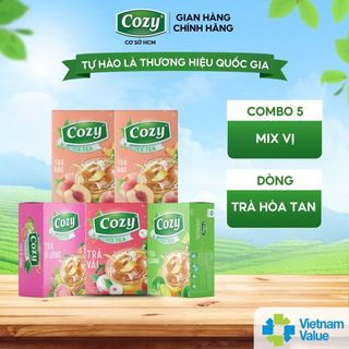  COMBO 5 Hộp Trà Cozy Hòa Tan Vị 2 ĐÀO Vải Chanh Ổi Hồng Chiết Xuất Lá Trà Tươi Vị Chua Ngọt Thơm Ngon 