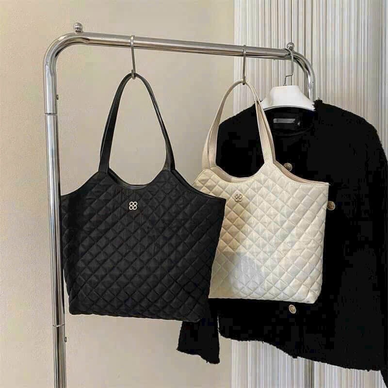 Aolang Túi tote Đeo Một Bên Vai Sức Chứa Lớn Màu Trơn Họa Tiết Hình Thoi Cho Nữ