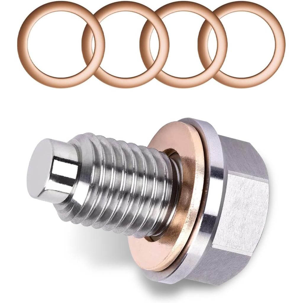 Phích cắm thoát dầu M12 x 1.25, Bu lông đai ốc thoát nước có đệm đồng, Thay thế phích cắm dầu chống rò rỉ, phổ biến cho hầu hết các loại xe máy (Bạc)