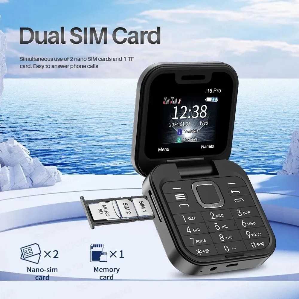 I16 pro Dual Card Dual Standby Non-Smartphone Flip Nút Điện Thoại Người Cao Tuổi Điện Thoại 2G