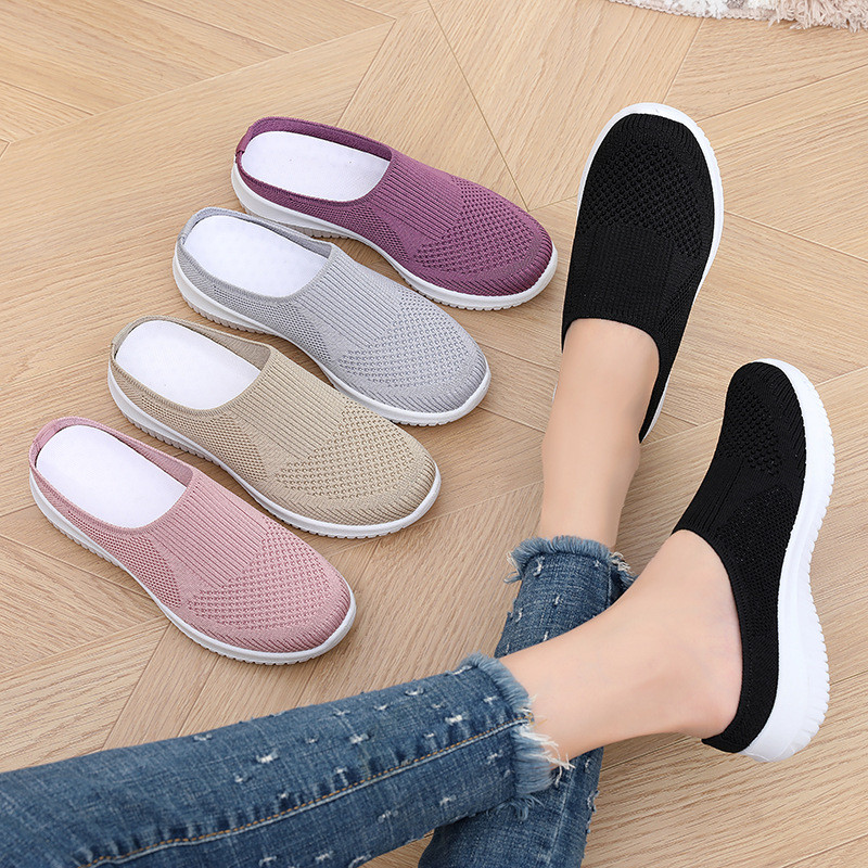 Giày Vải Bắc Kinh Cũ Nữ Size Lớn Giày Đơn Nữ Trung Niên Người Cao Tuổi Đế Mềm Che Ngón Chân Nửa Dép 