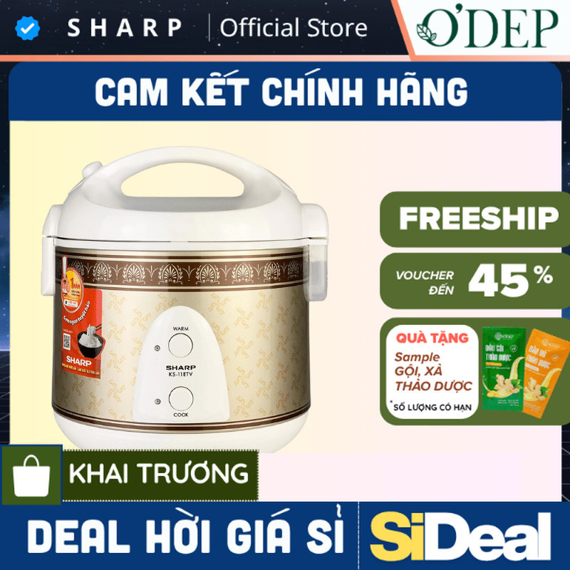 Nồi cơm điện nắp gài mini 1 Lít Sharp Chính hãng, Sản xuất Thái Lan, lòng nồi chống dính KS-11ETV - 