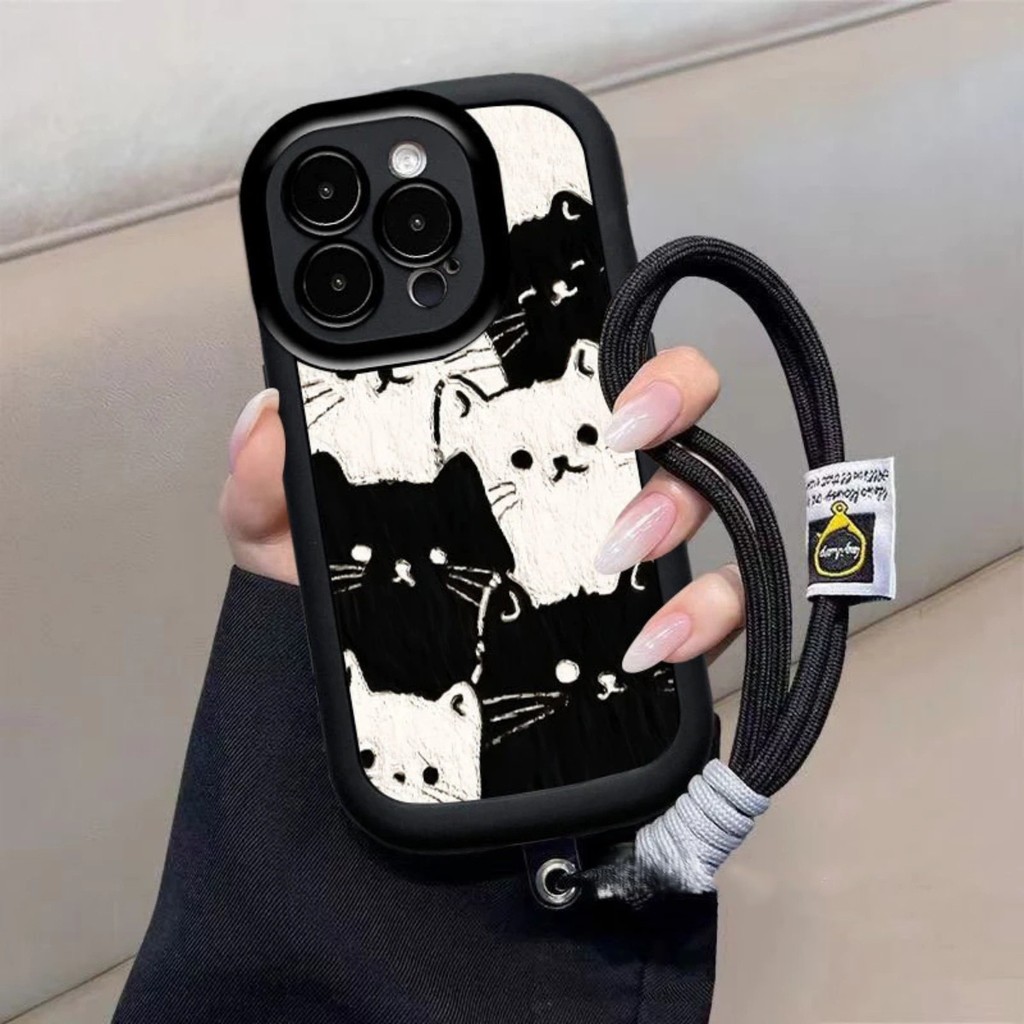 Ốp lưng điện thoại có dây đeo IPhone 11 17 16 14 12 13 15 PRO MAX 7 8 14 15 Plus XR XS MAX Cute Cat 