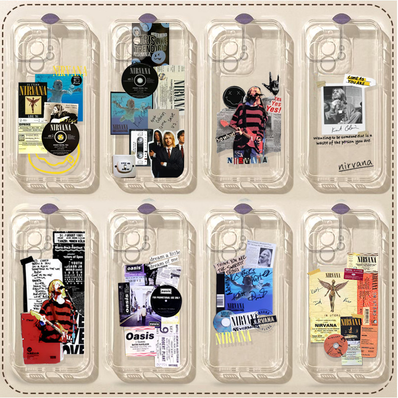 Ốp lưng NIRVANA kurt cobain Grunge Band Oasis cho iPhone 12 13 14 Pro Max Plus Mini Silicone mềm tro