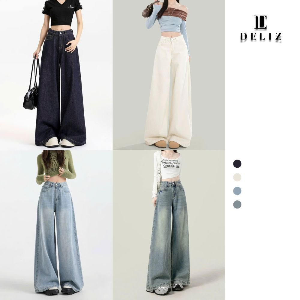 [MỞ BÁN] DELIZ - Quần jean nữ ống rộng chất liệu jean denim cạp cao tôn dáng J412