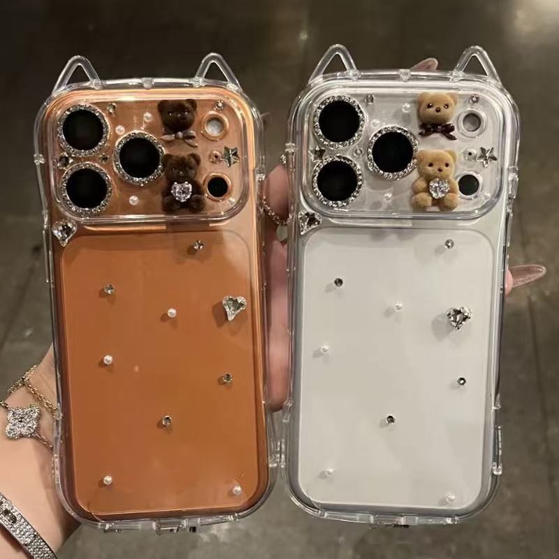 Ốp điện thoại hình gấu dễ thương thời trang Tương thích cho IPhone 17 Pro Max IP 13 14 15 16 Pro Max