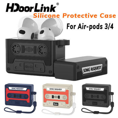 HdoorLink Retro Cassette Băng Bảo Vệ Silicon Cho AirPods 3 / 4 Tai nghe không dây Vỏ Silicon Có Dây Buộc