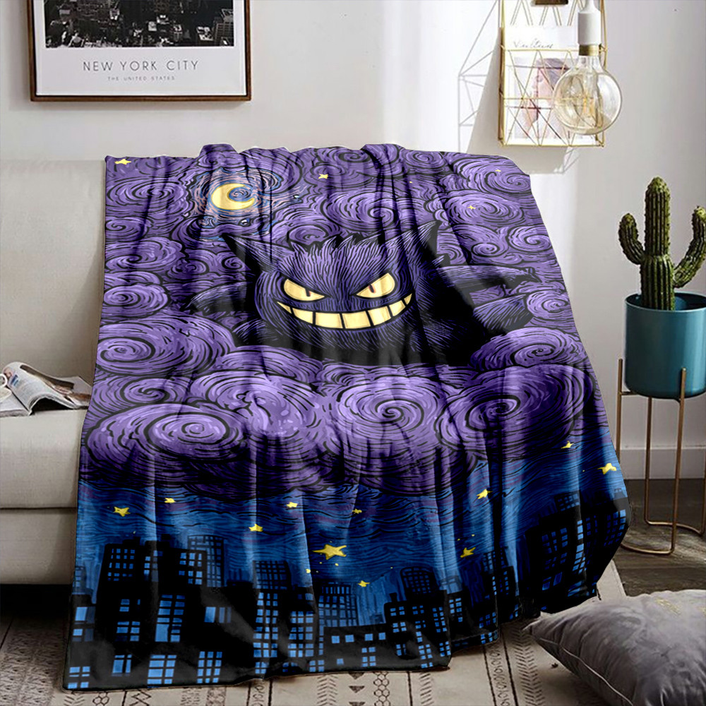 Chăn họa tiết Gengar, sang trọng, mềm mại và thoải mái sang trọng, thích hợp cho ghế sofa, giường, đ