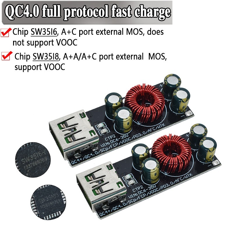 194 SW3518 Mô-đun bộ chuyển đổi bộ sạc nhanh 6-35V QC4.0 PD3.0 USB Type-C Bảng sạc nhanh cho điện th