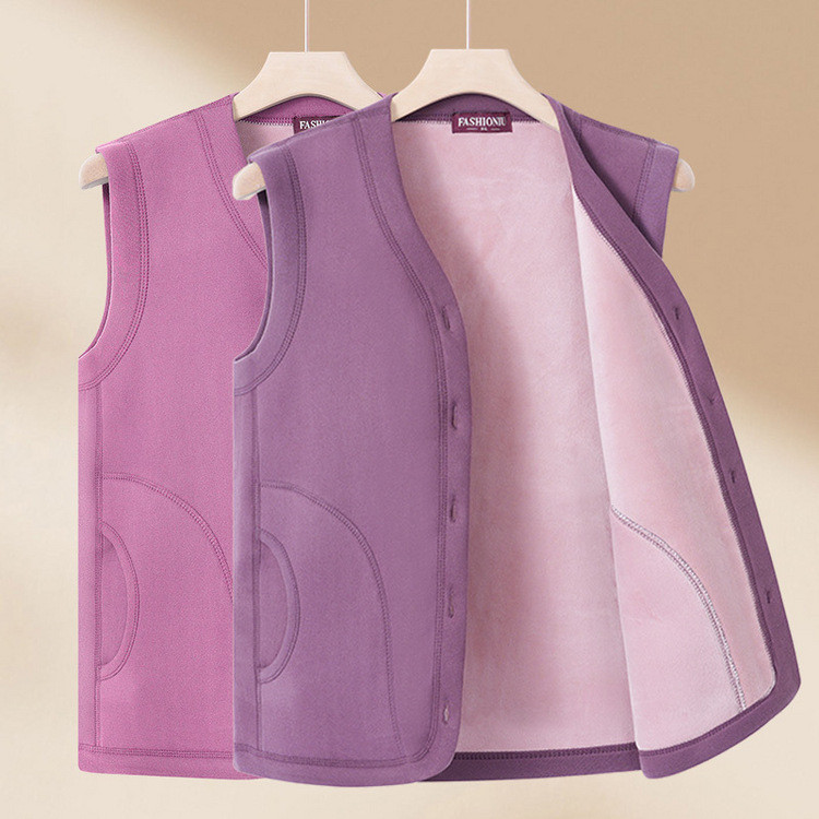 Middle-Aged and Elderly Winter Clothes Women's Pocket Vest Vest Fleece-Lined Thickened 70-Year-Old 8