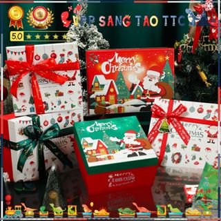  Hộp Quà Tặng Giáng Sinh Ông Già Noel Kèm Túi Đựng – Thiết Kế Merry Christmas Đẹp Mắt Nhiều Màu 3 Kích Thước 