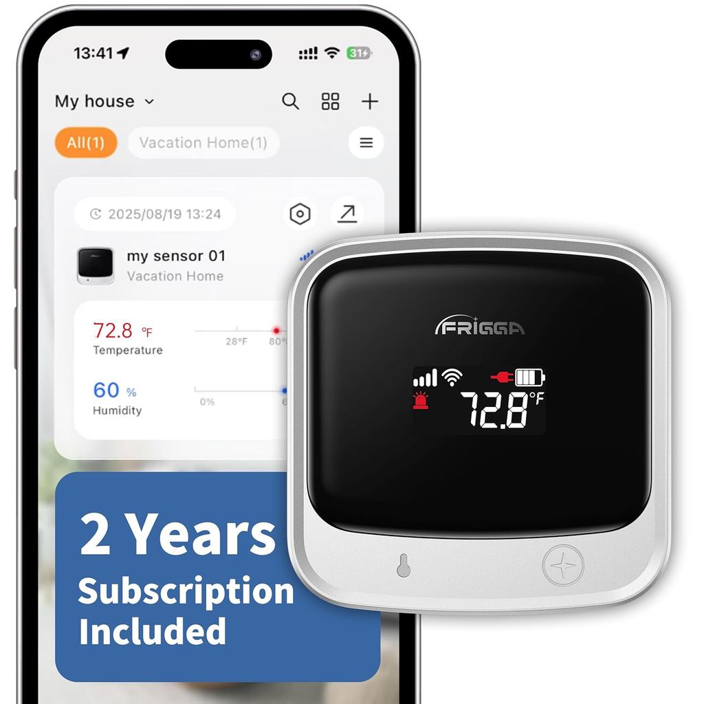 Màn hình độ ẩm nhiệt độ di động và WiFi Frigga 4G, bao gồm đăng ký 2 năm, Cảm biến nhiệt độ từ xa có