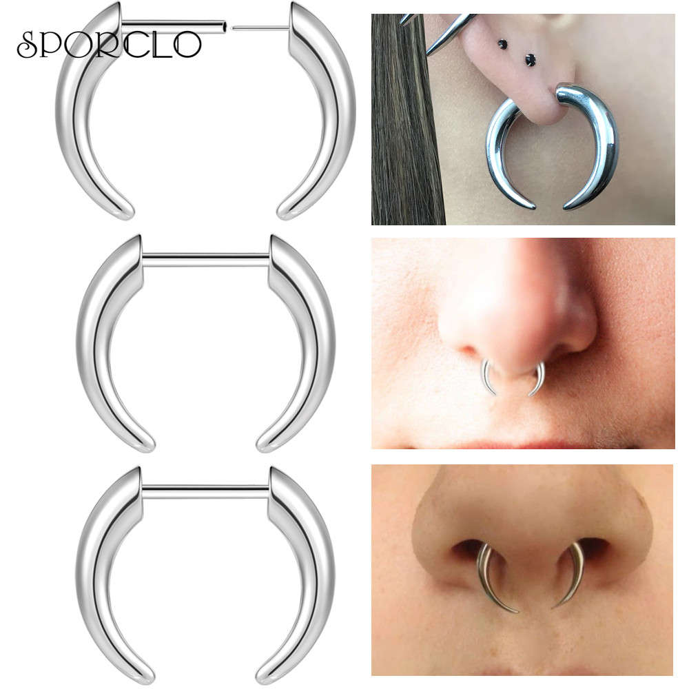SPORCLO - Bộ 1 cái phẫu thuật bông tai thép dạng chữ C, phù hợp lobe, septum và cắm mũi.