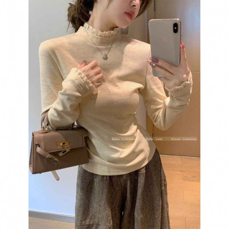 Áo giữ baby tee thun dài tay  ôm body ren cổ cao, phù hợp thời trang thu đông | BigBuy360 - bigbuy360.vn