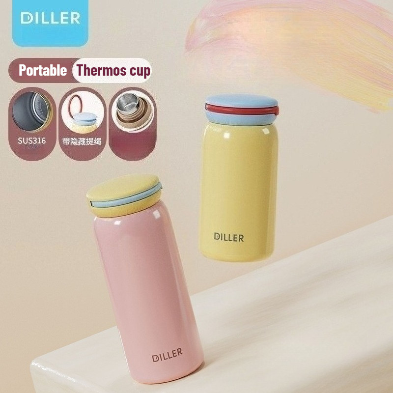 【LUCKY】Bình giữ nhiệt cà phê cầm tay DILLER có tay cầm ẩn bằng thép không gỉ 316, bình giữ nhiệt nhỏ